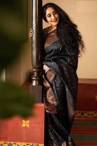 Black Color silk Blend Sarees With Blouse