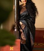 Black Color silk Blend Sarees With Blouse
