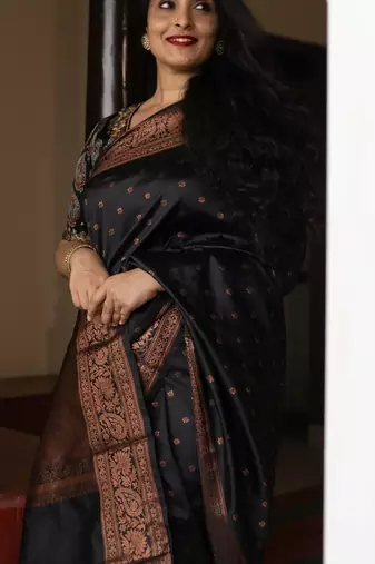 Black Color silk Blend Sarees With Blouse