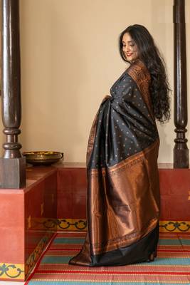 Black Color silk Blend Sarees With Blouse 3