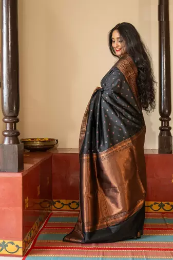 Black Color silk Blend Sarees With Blouse