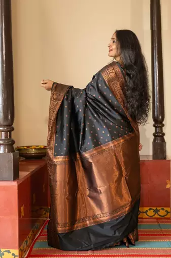 Black Color silk Blend Sarees With Blouse