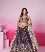 Purple Satin silk Sequins embroidery Semi-Stitched Lehenga choli & Dupatta