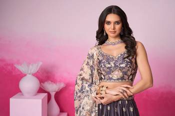 Purple Satin silk Sequins embroidery Semi-Stitched Lehenga choli & Dupatta 3