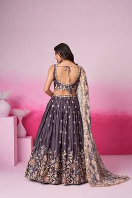 Purple Satin silk Sequins embroidery Semi-Stitched Lehenga choli & Dupatta 4