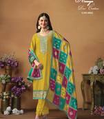 Yellow color chinon silk salwar suits with chinon silk dupatta