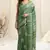 Dusty Green Cotton Blend Block Print Geometric Print Copper Zari Border Tassels Saree With Unstitched Blouse Piece