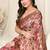 Pink silk jacquard colorblock print copper zari border saree with unstitched blouse piece