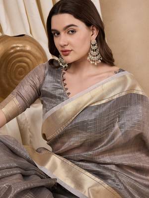 Riva Enterprise Women'S Organza Fabric With Golden Woven Border Saree 1