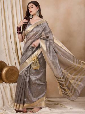 Riva Enterprise Women'S Organza Fabric With Golden Woven Border Saree 2