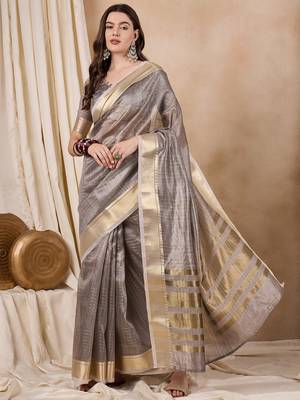 Riva Enterprise Women'S Organza Fabric With Golden Woven Border Saree 3
