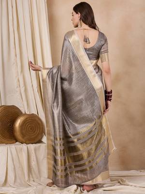 Riva Enterprise Women'S Organza Fabric With Golden Woven Border Saree 4