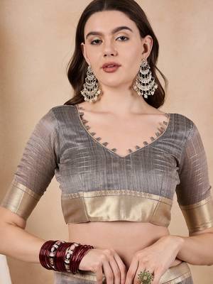 Riva Enterprise Women'S Organza Fabric With Golden Woven Border Saree 5