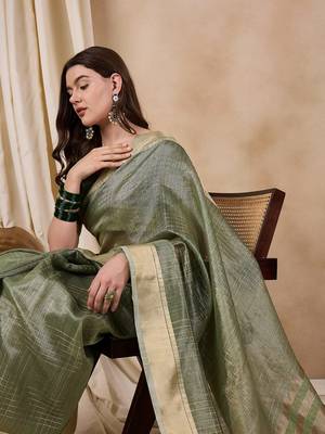 Riva Enterprise Women'S Organza Fabric With Golden Woven Border Saree 1