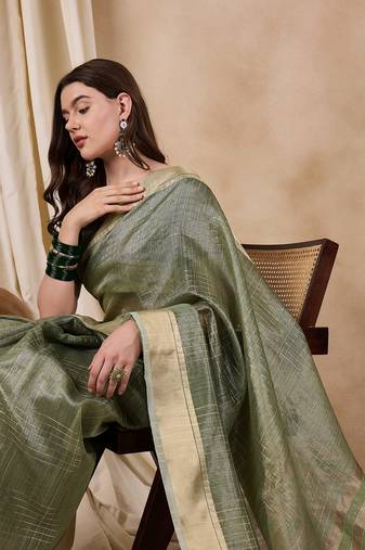 Riva Enterprise Women'S Organza Fabric With Golden Woven Border Saree