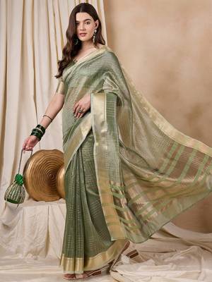 Riva Enterprise Women'S Organza Fabric With Golden Woven Border Saree 2