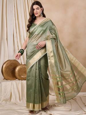 Riva Enterprise Women'S Organza Fabric With Golden Woven Border Saree 3