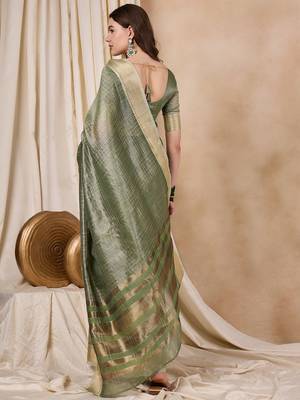 Riva Enterprise Women'S Organza Fabric With Golden Woven Border Saree 4