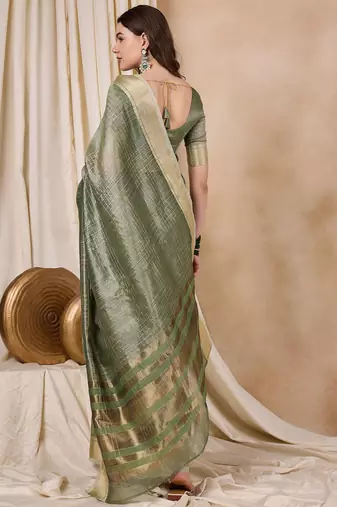 Riva Enterprise Women'S Organza Fabric With Golden Woven Border Saree