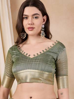 Riva Enterprise Women'S Organza Fabric With Golden Woven Border Saree 5