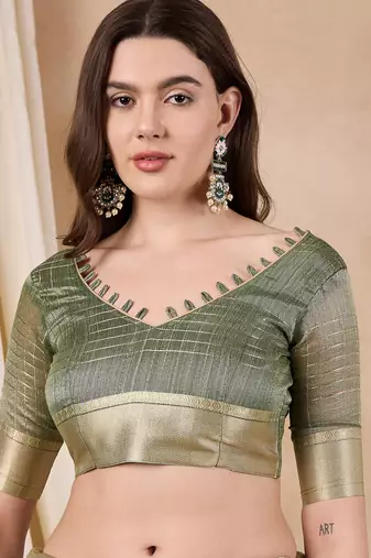 Riva Enterprise Women'S Organza Fabric With Golden Woven Border Saree