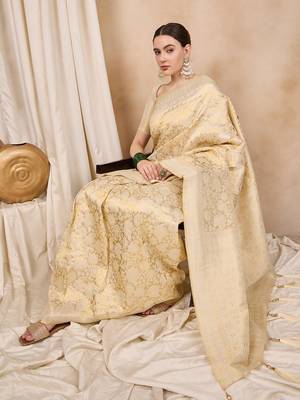 Riva enterprise women's kanjivaram silk blendwoven with golden woven border saree 1