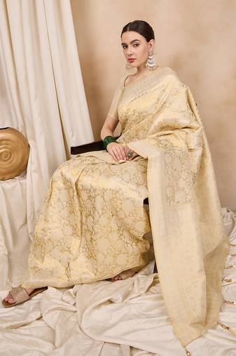 Riva enterprise women's kanjivaram silk blendwoven with golden woven border saree
