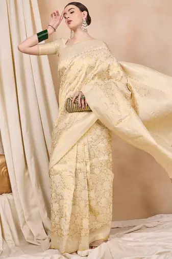 Riva enterprise women's kanjivaram silk blendwoven with golden woven border saree
