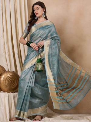 Riva enterprise women's organza fabric with golden woven border saree 1
