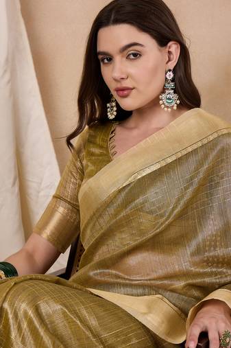 Riva Enterprise Women'S Organza Fabric With Golden Woven Border Saree