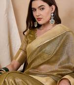 Riva Enterprise Women'S Organza Fabric With Golden Woven Border Saree