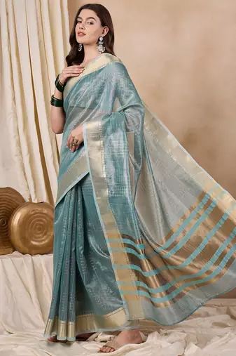 Riva enterprise women's organza fabric with golden woven border saree