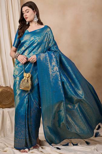 kanjivaram Zari silk woven with golden woven border saree