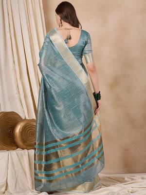 Riva enterprise women's organza fabric with golden woven border saree 3