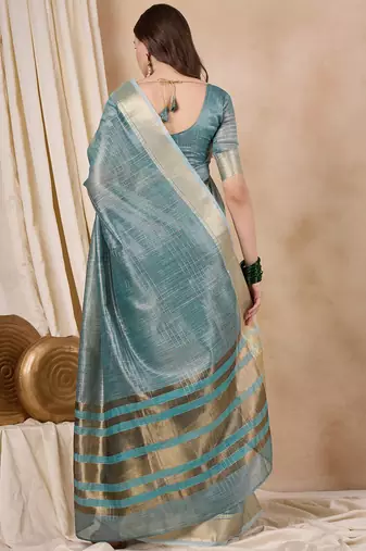 Riva enterprise women's organza fabric with golden woven border saree