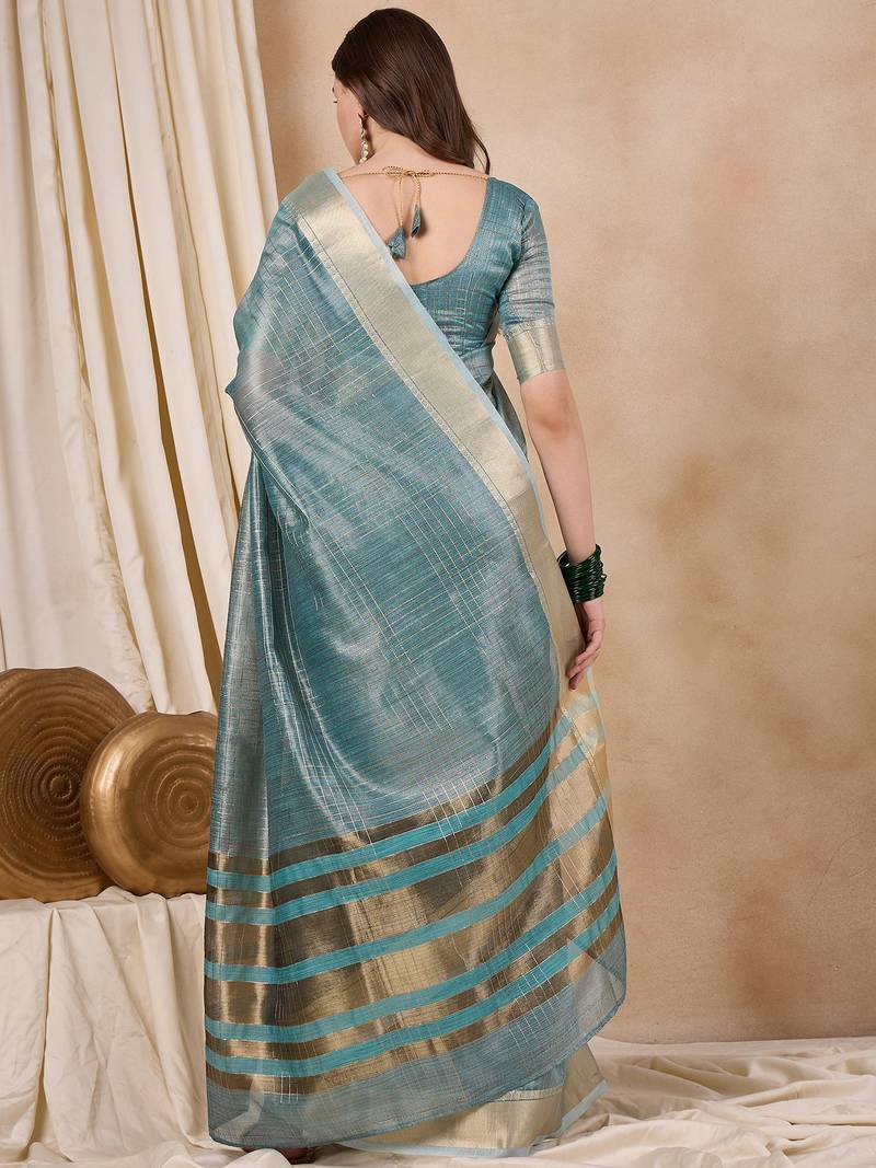 Riva enterprise women's organza fabric with golden woven border saree