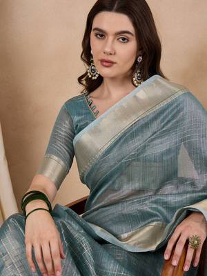 Riva enterprise women's organza fabric with golden woven border saree 4