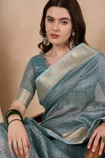 Riva enterprise women's organza fabric with golden woven border saree