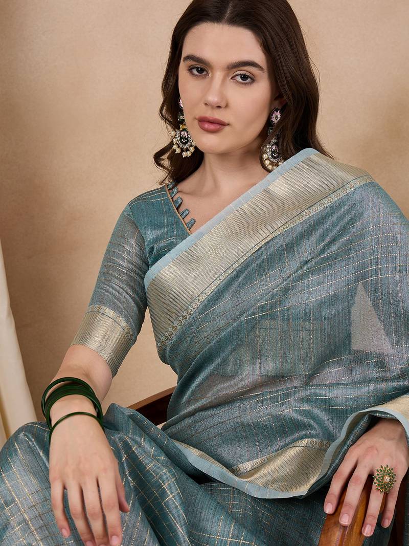 Riva enterprise women's organza fabric with golden woven border saree