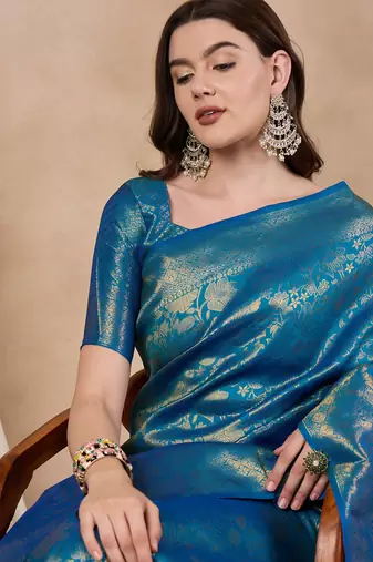 kanjivaram Zari silk woven with golden woven border saree