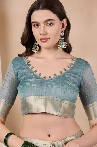 Riva enterprise women's organza fabric with golden woven border saree