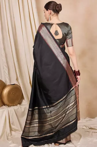 Riva Enterprise Women'S Cotton Silk Solid Print With Golden Woven Border Saree