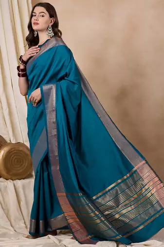 Riva Enterprise Women'S Cotton Silk Solid Print With Golden Woven Border Saree