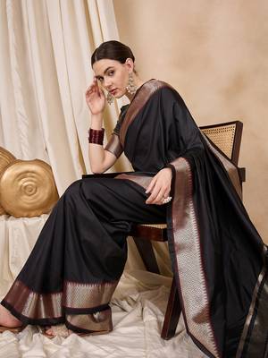 Riva Enterprise Women'S Cotton Silk Solid Print With Golden Woven Border Saree 3