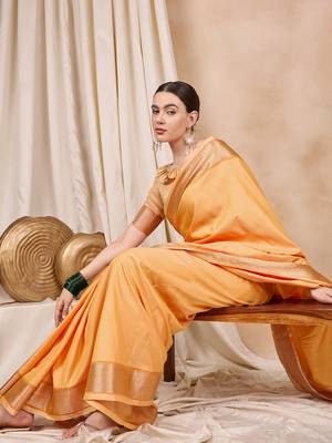 Riva Enterprise Women'S Cotton Silk Solid Print With Golden Woven Border Saree 2