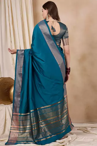 Riva Enterprise Women'S Cotton Silk Solid Print With Golden Woven Border Saree