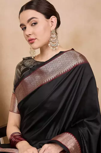 Riva Enterprise Women'S Cotton Silk Solid Print With Golden Woven Border Saree