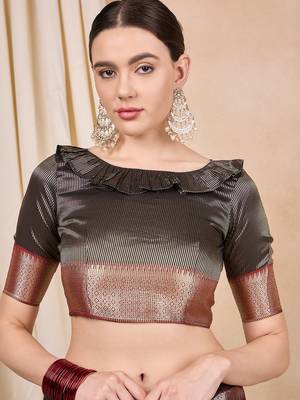 Riva Enterprise Women'S Cotton Silk Solid Print With Golden Woven Border Saree 5