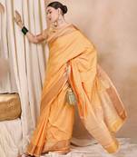 Riva Enterprise Women'S Cotton Silk Solid Print With Golden Woven Border Saree