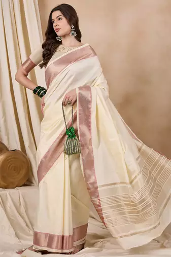 Riva Enterprise Women'S Cotton Silk Solid Print With Golden Woven Border Saree